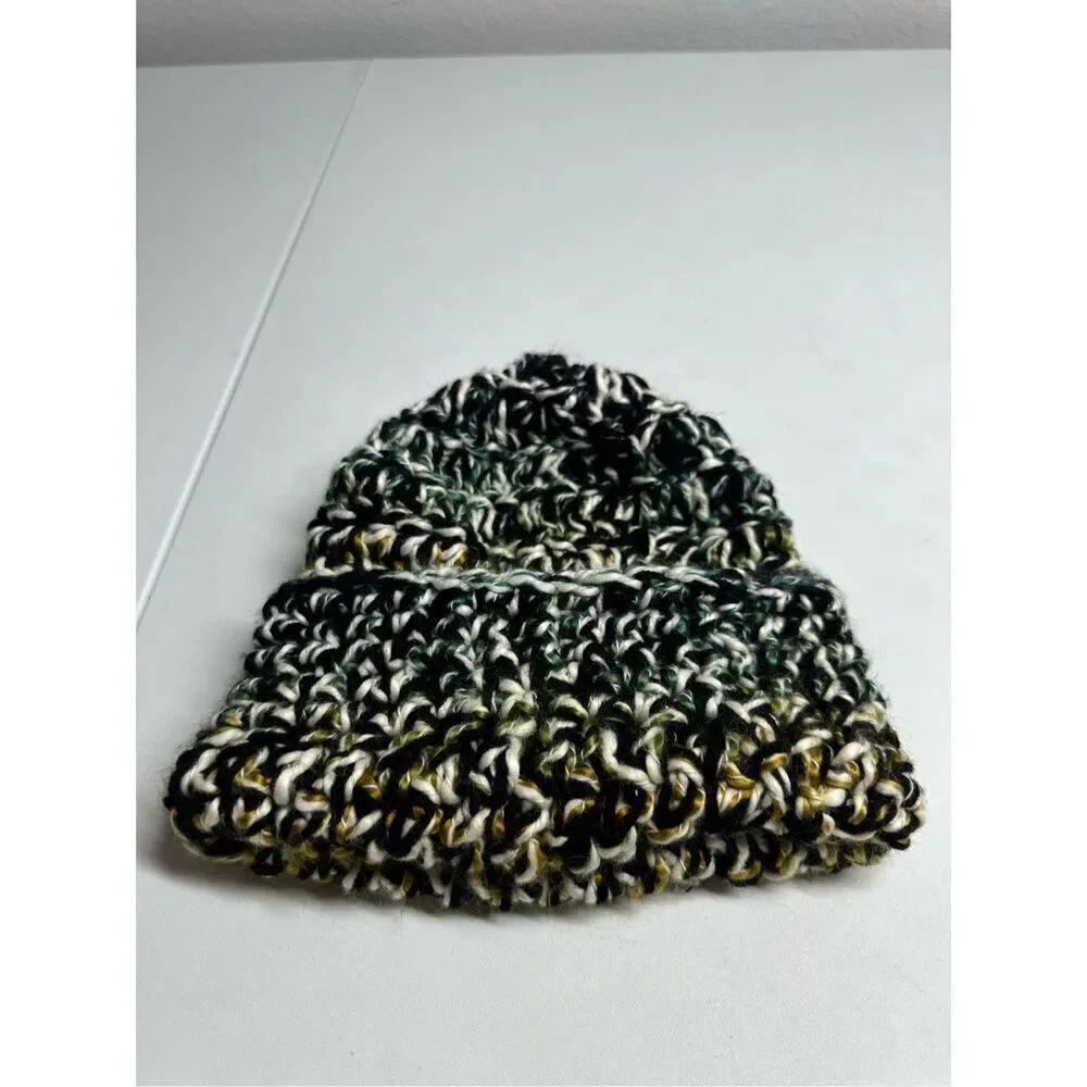Kids Unisex Handmade Beanie Hat Wool Blend One Size Black White